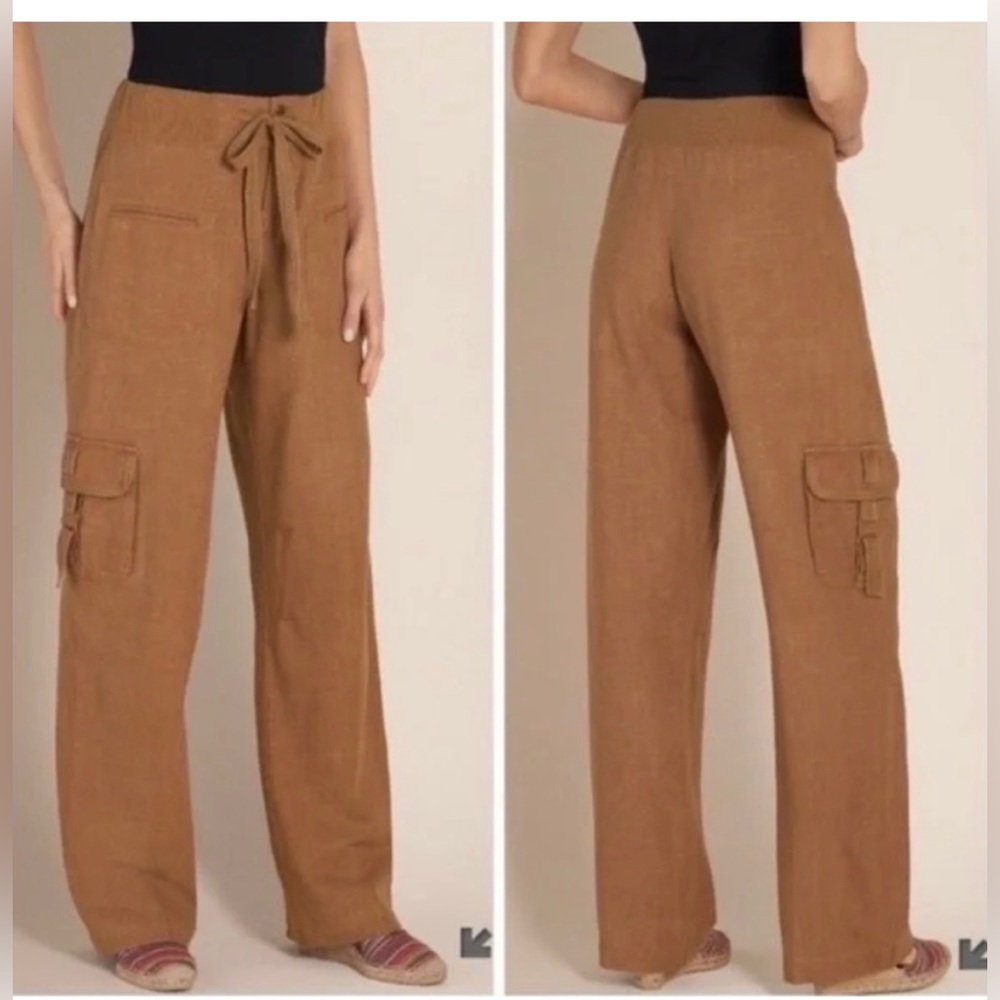 Soft surroundings Wide Leg Linen Cargo Pants Caramel
